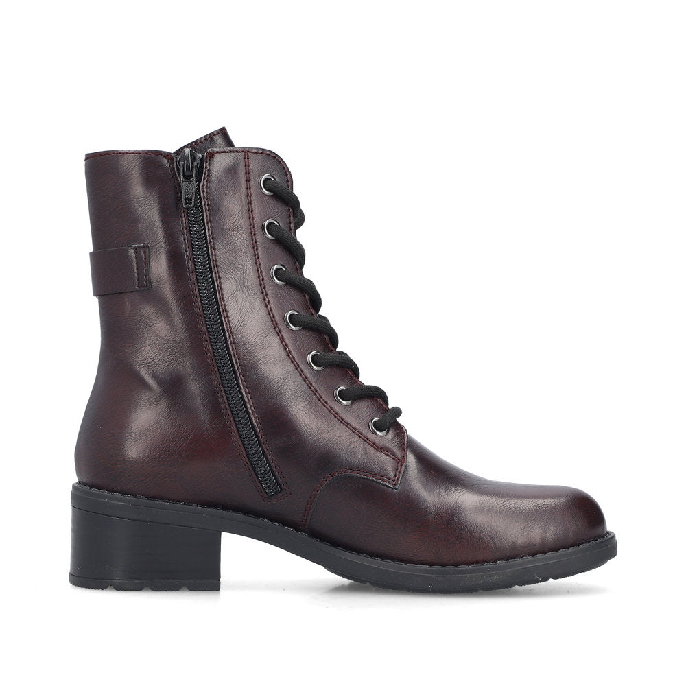Rieker Laced Buckle Ankle Boot Black Bordeaux