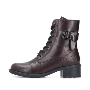 Rieker Laced Buckle Ankle Boot Black Bordeaux