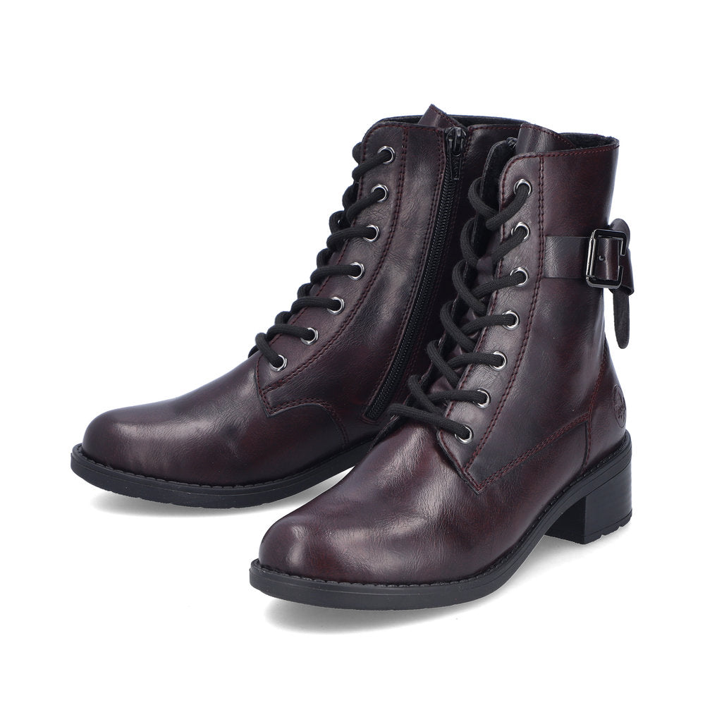 Rieker Laced Buckle Ankle Boot Black Bordeaux