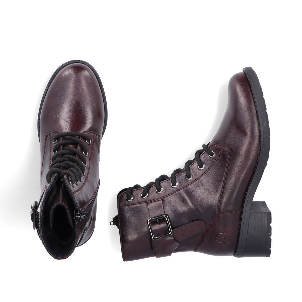 Rieker Laced Buckle Ankle Boot Black Bordeaux