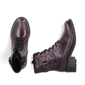 Rieker Laced Buckle Ankle Boot Black Bordeaux