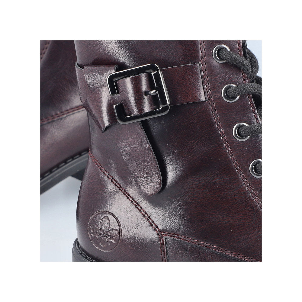 Rieker Laced Buckle Ankle Boot Black Bordeaux