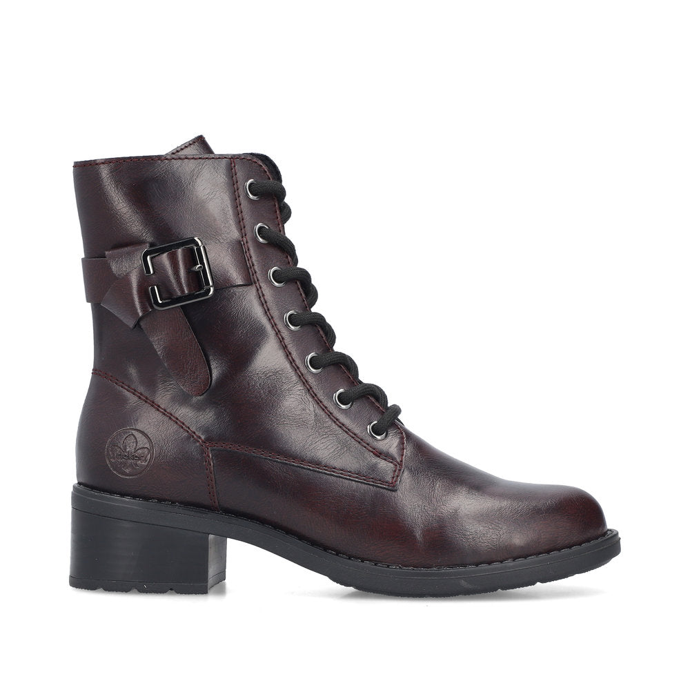 Rieker Laced Buckle Ankle Boot Black Bordeaux
