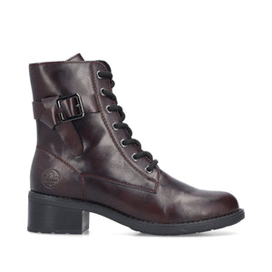 Rieker Laced Buckle Ankle Boot Black Bordeaux