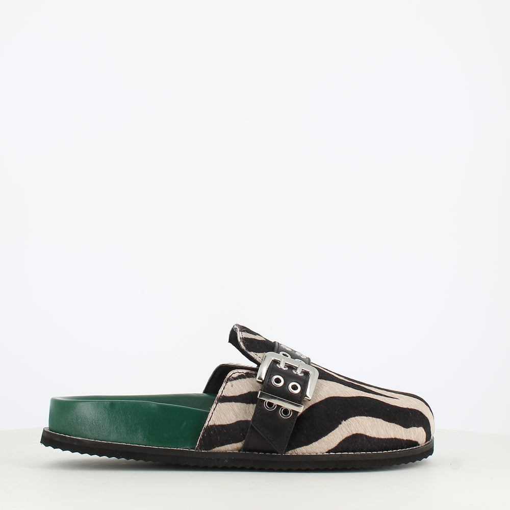 Gioseppo Leather Clog Cow Print Black