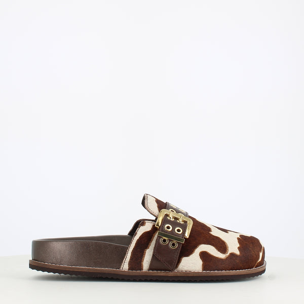 Gioseppo Leather Clog Cow Print Brown