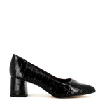 Jana Classic Block Heel Court Shoe Black Croco