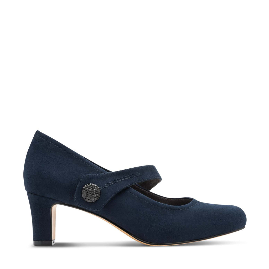 Jana Mary Jane with Button Trim Navy