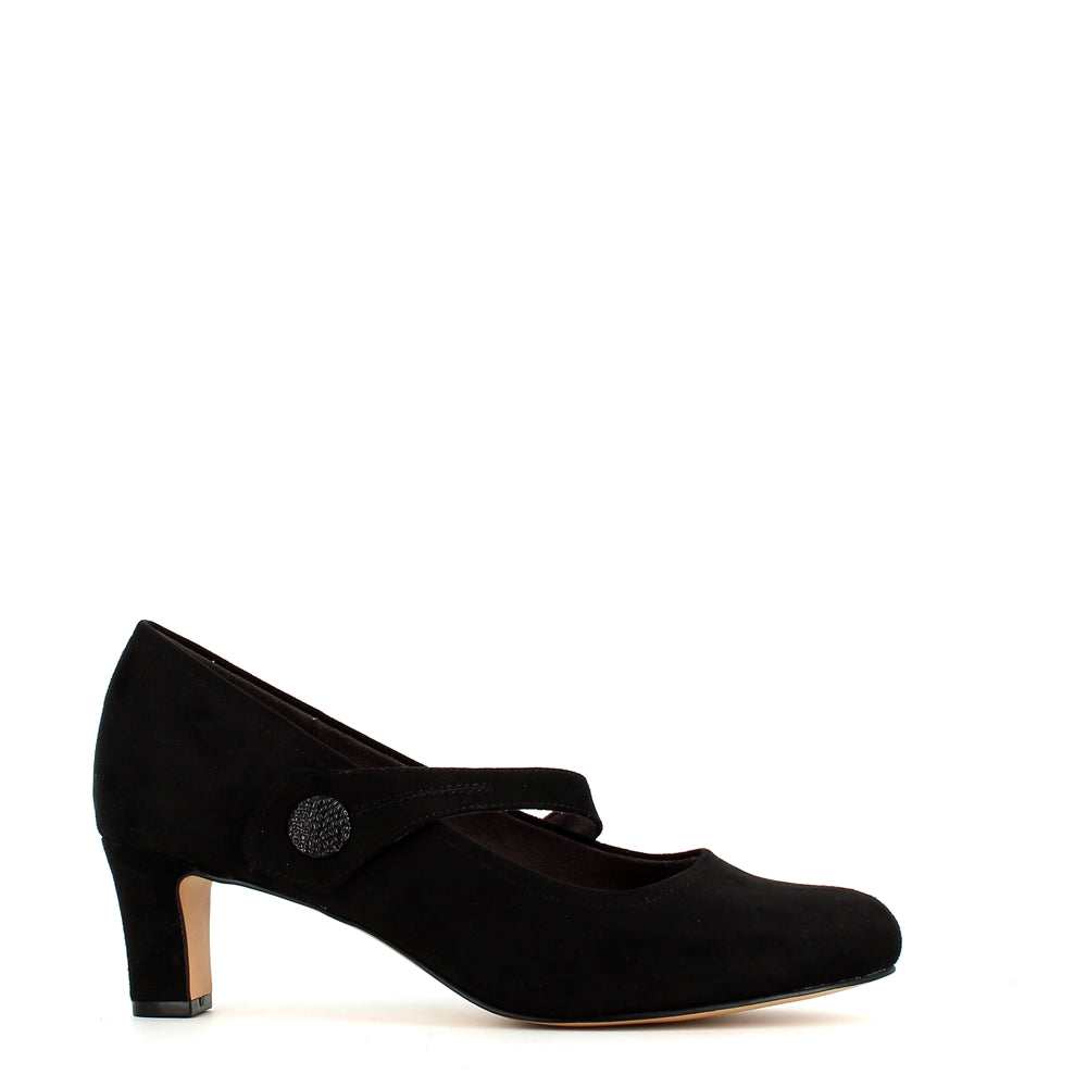 Jana Mary Jane with Button Trim Black