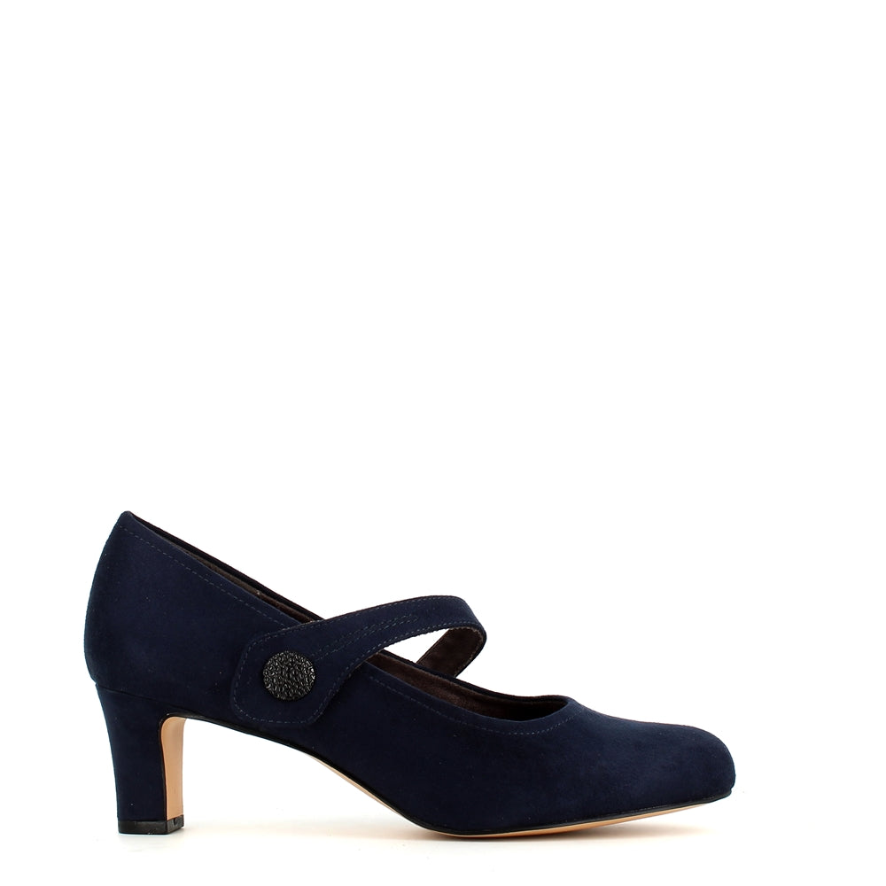 Jana Mary Jane with Button Trim Navy