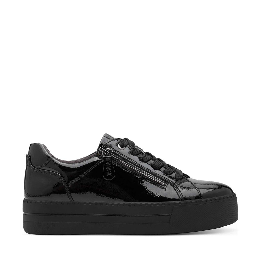 Jana Flatform Laced Zip Trainer Black Patent