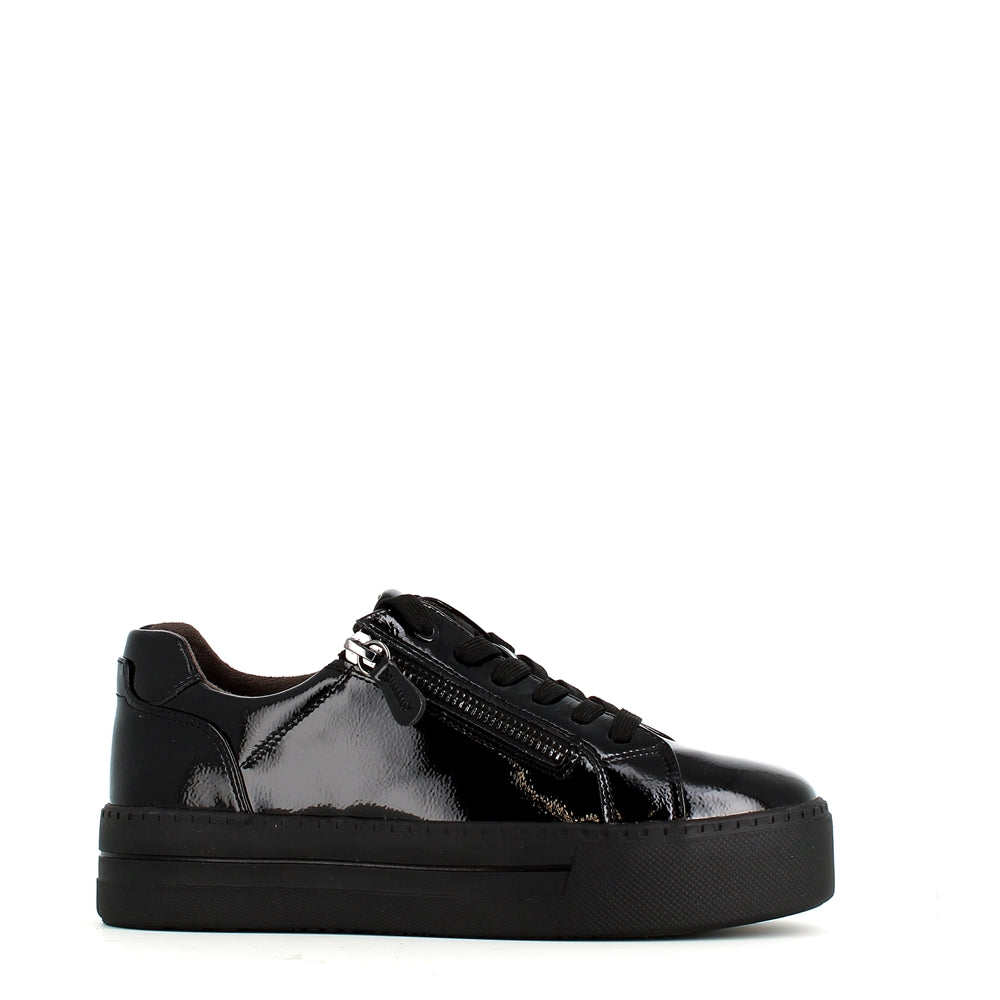 Jana Flatform Zip Trainer Black Patent