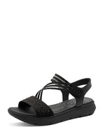 Jana Low Wedge Sandal Black Glitz