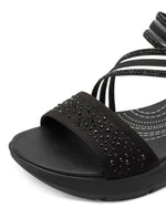 Jana Low Wedge Sandal Black Glitz