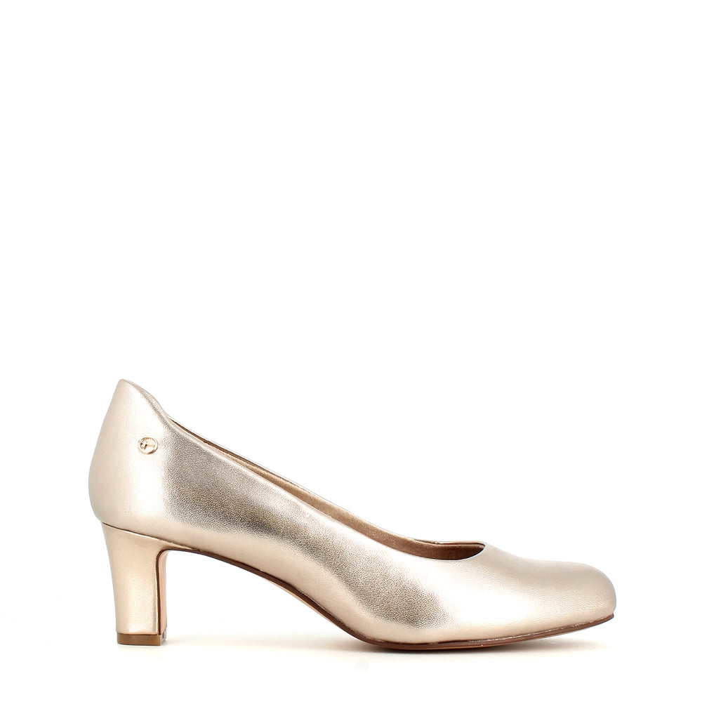 Tamaris Comfort Leather Court Shoe Gold