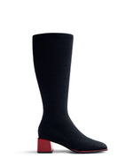 Gioseppo Fabric Knee High Boot Black Red