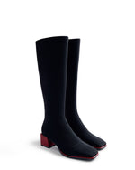 Gioseppo Fabric Knee High Boot Black Red