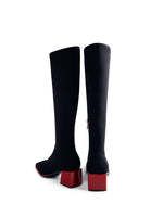 Gioseppo Fabric Knee High Boot Black Red