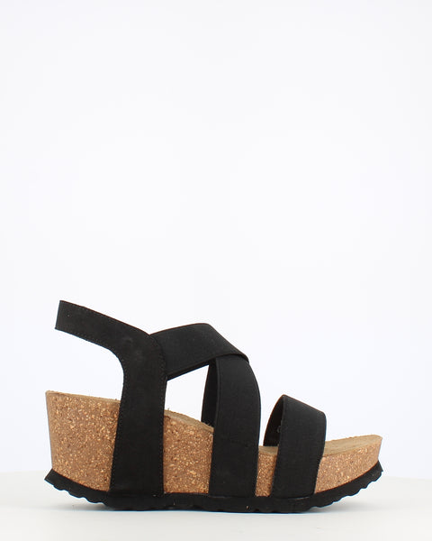 Relax Shoes Elasticated Wedge Sandal Black