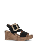 Gabor High Wedge Leather Sandal Black