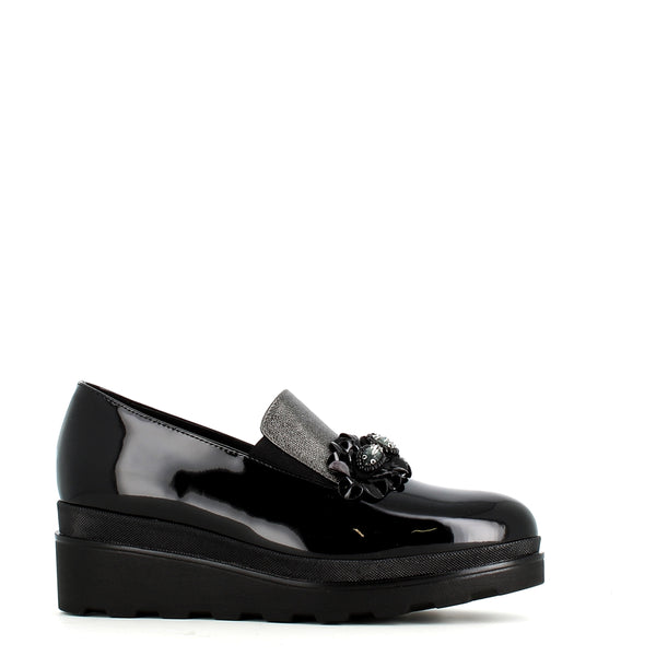 Comart Wedge Loafer with Trim Patent Black