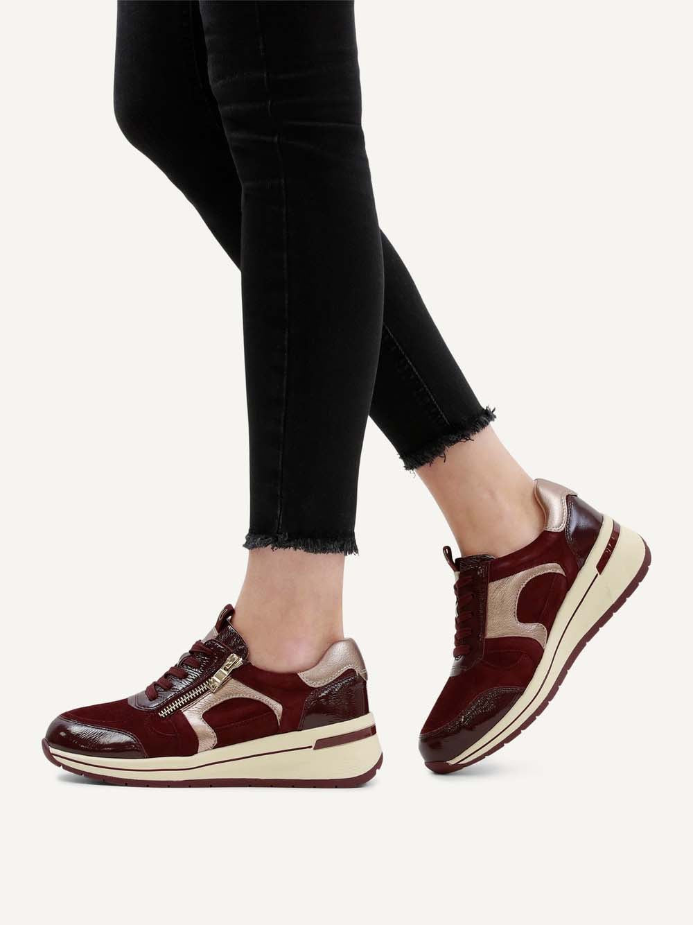 Caprice Wedge Trainer Bordeaux Comb
