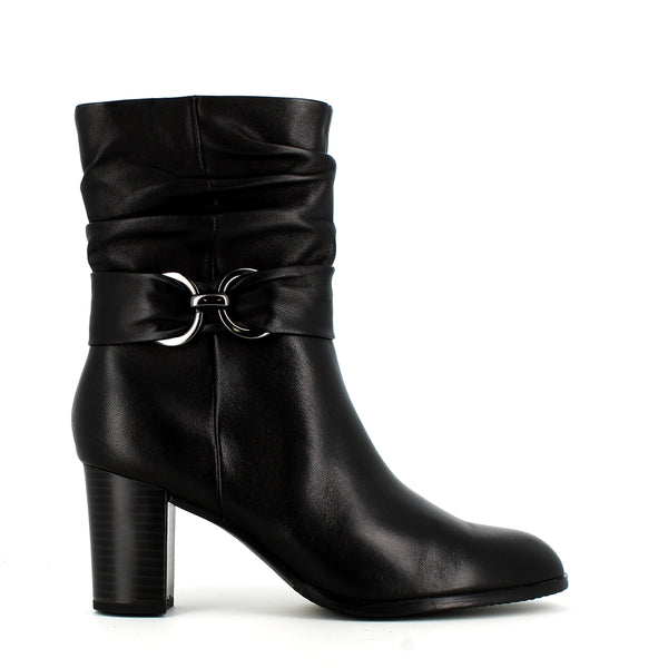 Caprice Mid Calf Boot with Buckle Black Leather
