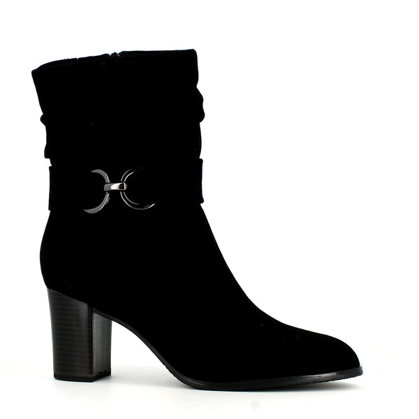 Caprice Mid Calf Boot with Buckle Black Suede