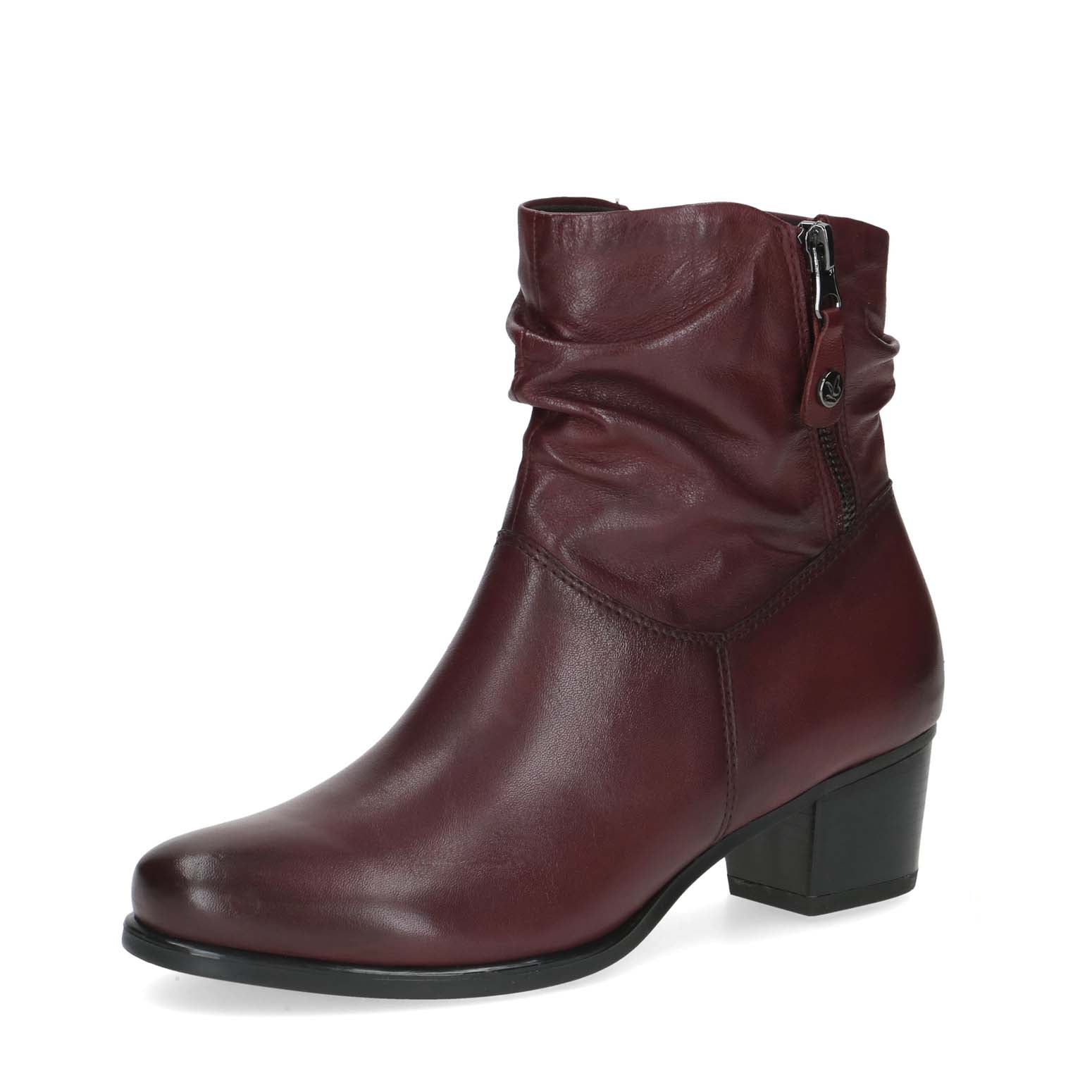Caprice Mid Heel Slouch Ankle Boot Bordeaux Nappa