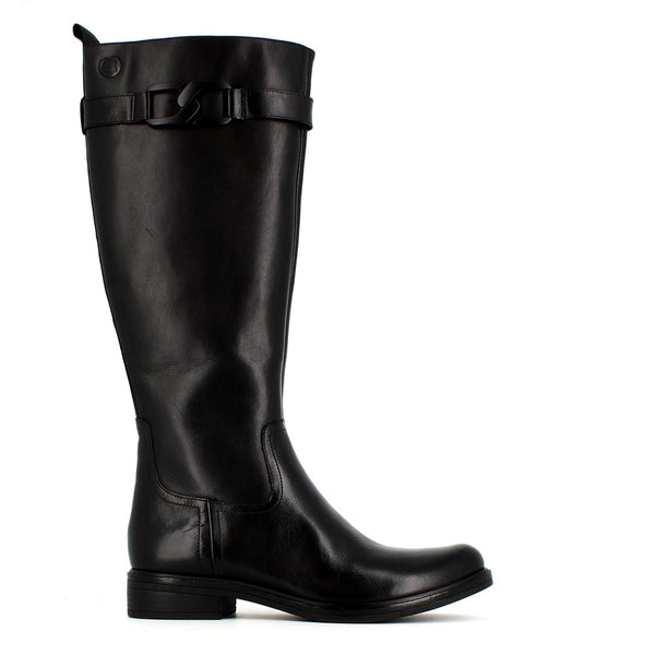 Caprice Leather Knee High with Buckle Trim Black
