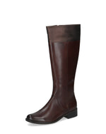 Caprice Classic Low Heel Leather Knee High Dark Brown Comb