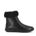 Caprice Leather Ankle Boot with Faux Fur Cuff Black