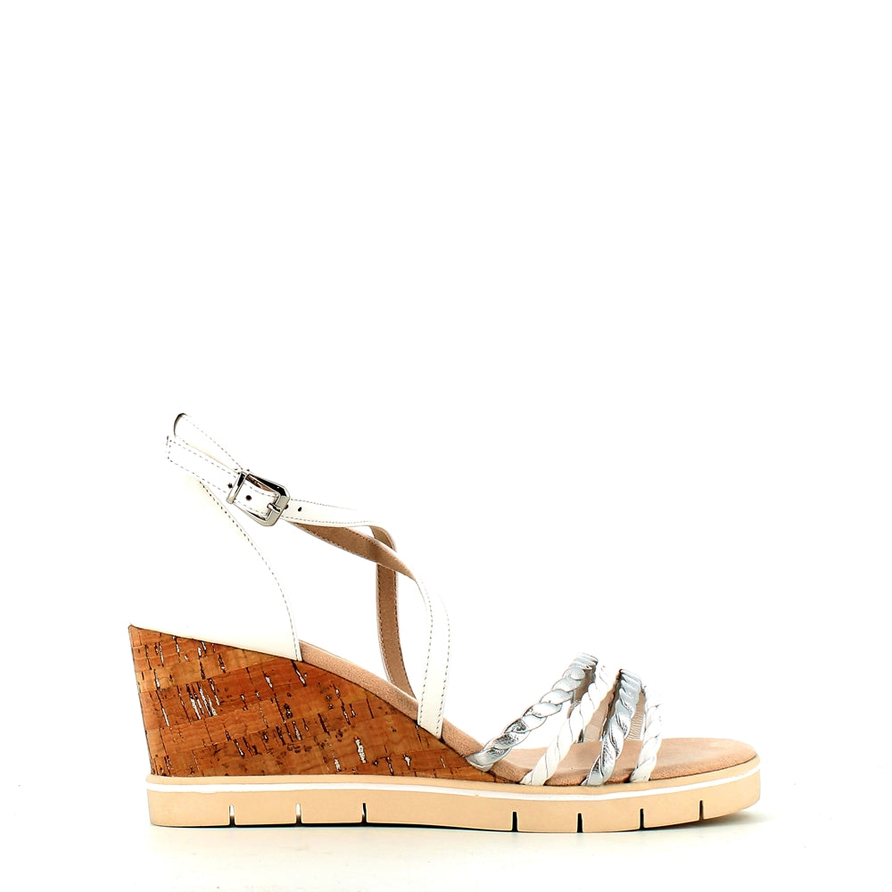 Caprice Strappy Wedge Sandal White/Silver
