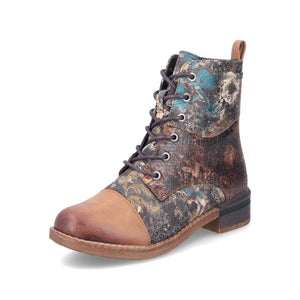 Rieker Laced Ankle Boots Floral Tan Multi