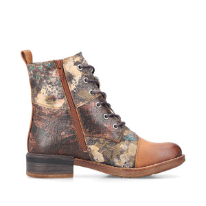 Rieker Laced Ankle Boots Floral Tan Multi