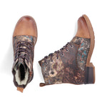 Rieker Laced Ankle Boots Floral Tan Multi