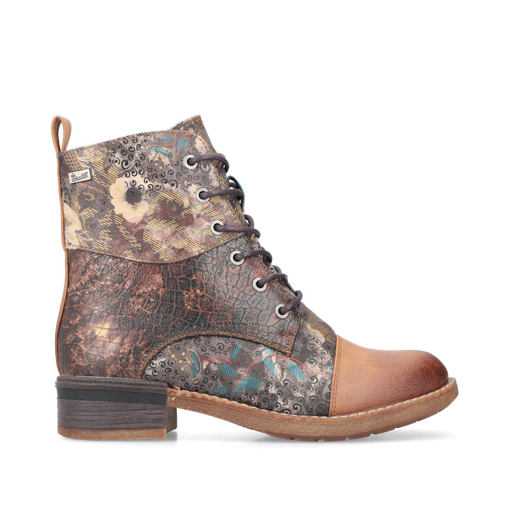 Rieker Laced Ankle Boots Floral Tan Multi