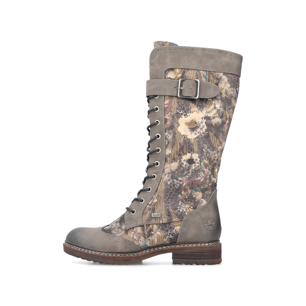 Rieker Laced Knee High Boot Taupe Floral