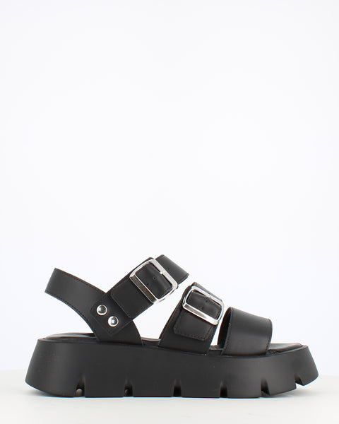 Relax Shoes Double Buckle Sandal Black