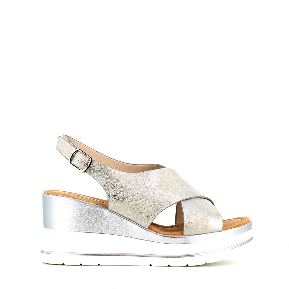Cinders Edit Criss Wedge Sandal Soft Silver