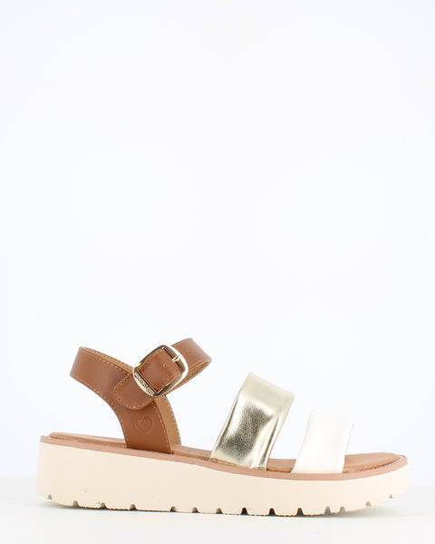 Heavenly Feet Fleur Sandal Tan Gold White