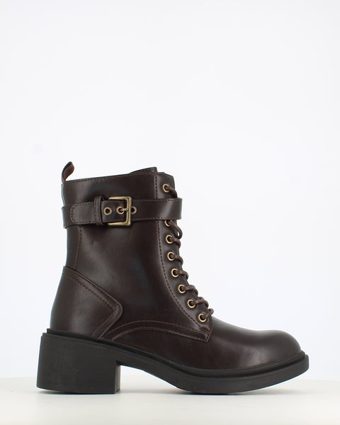 Cinders Edit Laced Buckle Boot Brown.
