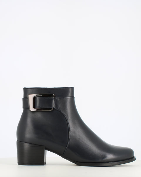 Regarde Le Ciel Jolene Leather Buckle Ankle Boot Navy