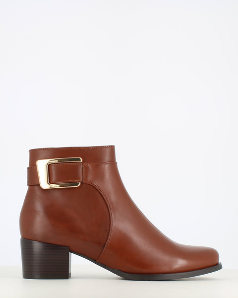 Regarde Le Ciel Jolene Leather Buckle Ankle Boot Tan