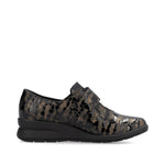 Rieker Velcro Wedge Shoe Black/Bronze Patent Comb