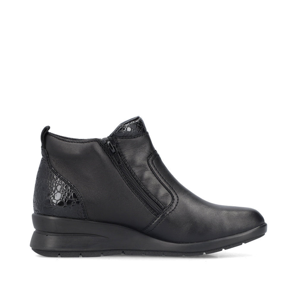 Rieker Low Wedge Zipper Boot Black