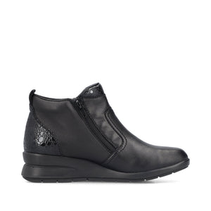 Rieker Low Wedge Zipper Boot Black