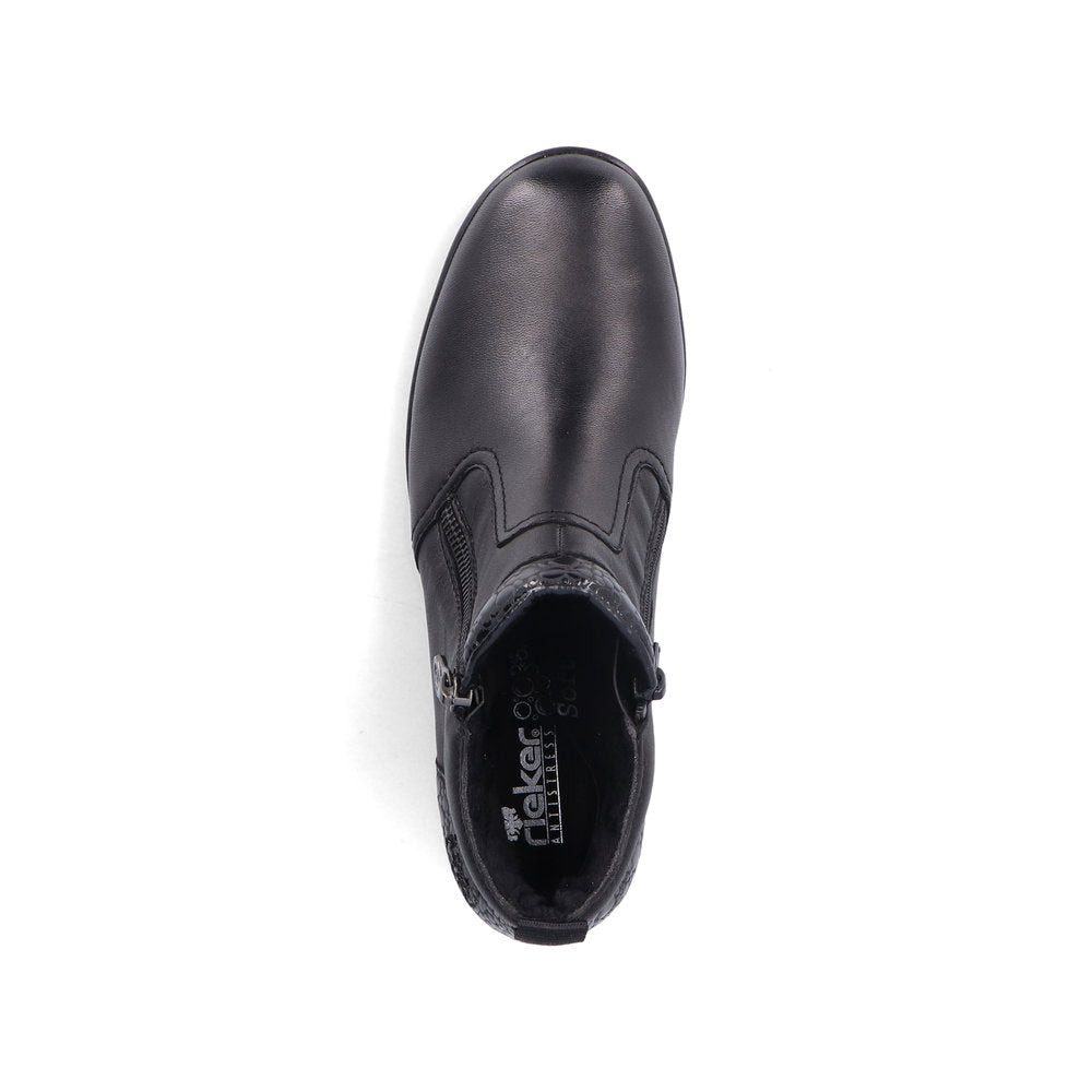 Rieker Low Wedge Zipper Boot Black