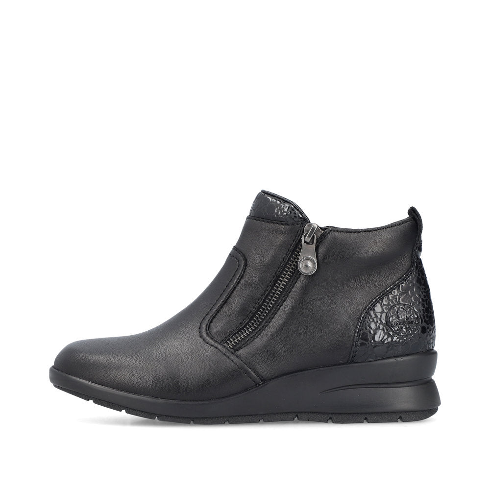 Rieker Low Wedge Zipper Boot Black