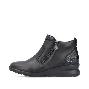 Rieker Low Wedge Zipper Boot Black